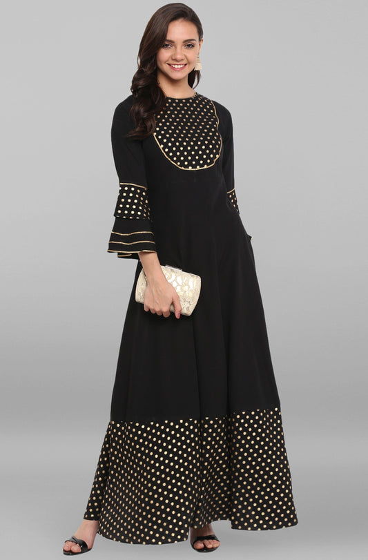 Janasya Women's Black Poly Crepe Kurta