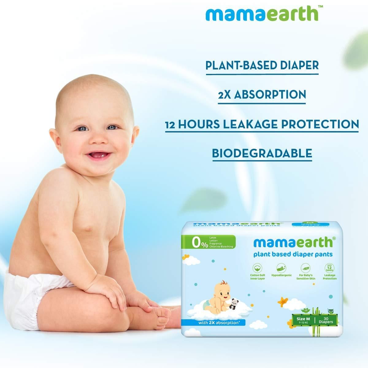 Mamaearth Plant-Based Diaper Pants for Babies ? 7-12 kg (Size M - 30 Diapers)