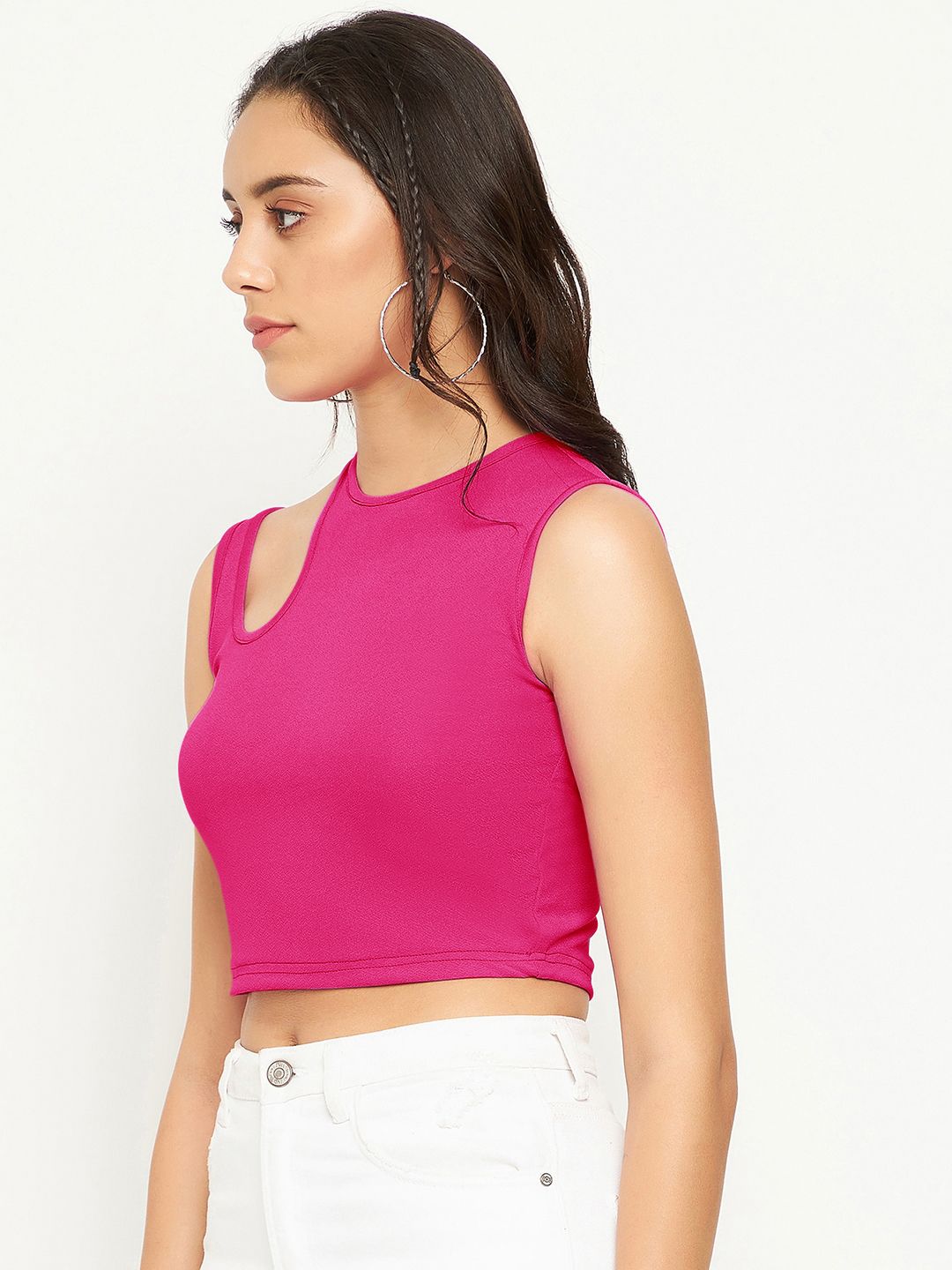 Uptownie Lite Stretchable Polyester Round Neck Sleeveless Cut-Out Crop Top