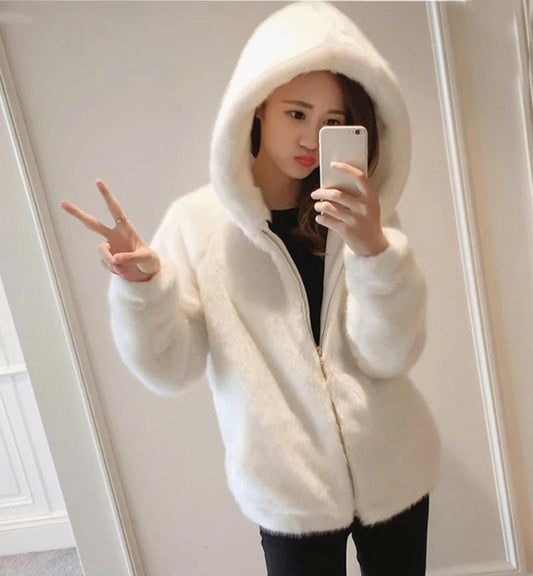 Women's Fur Solid Winter Hoodie