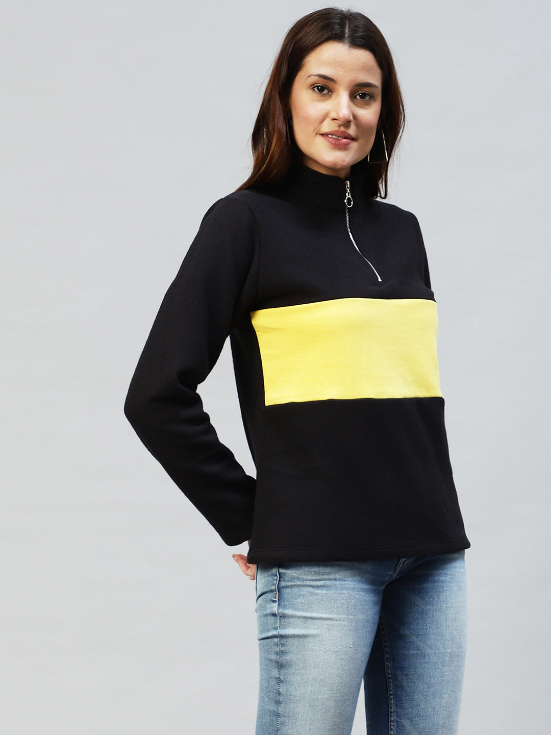 Rigo Women Colourblocked High Neck Sweatshirt