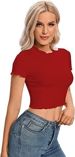 Women's Lycra Solid Round Neck Fitted Crop Top