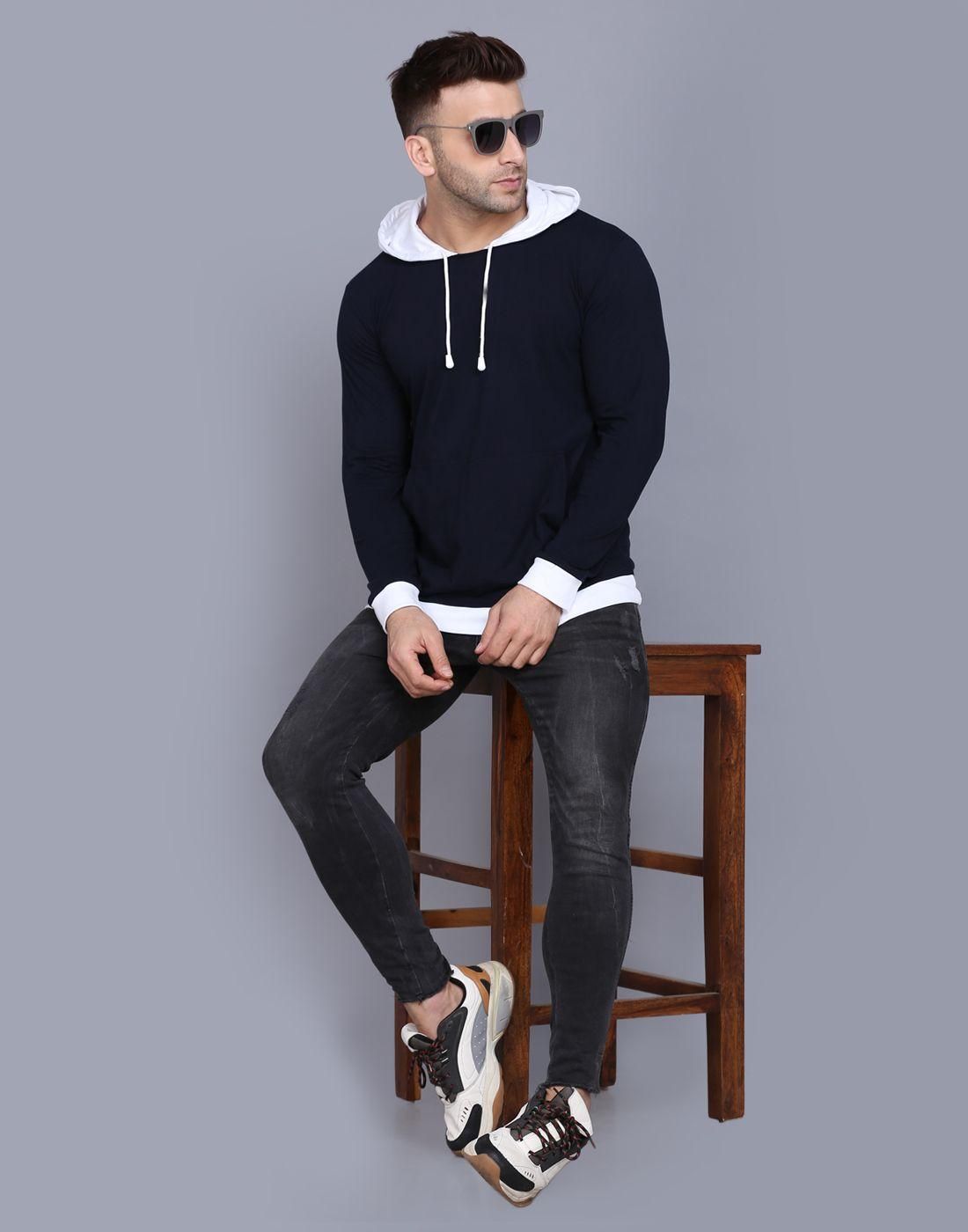 Cotton Solid Full Sleeves Hooded T-Shirt