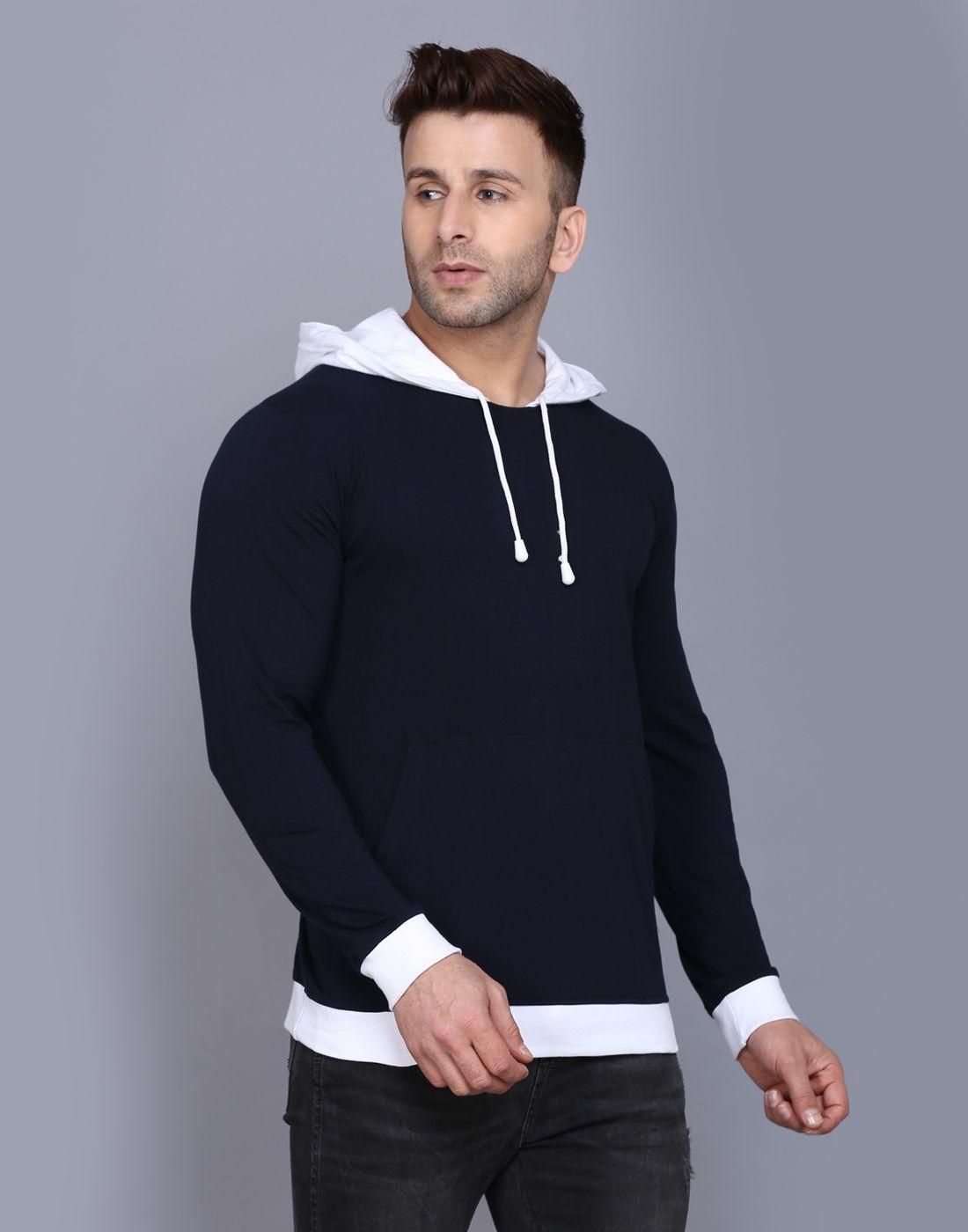 Cotton Solid Full Sleeves Hooded T-Shirt