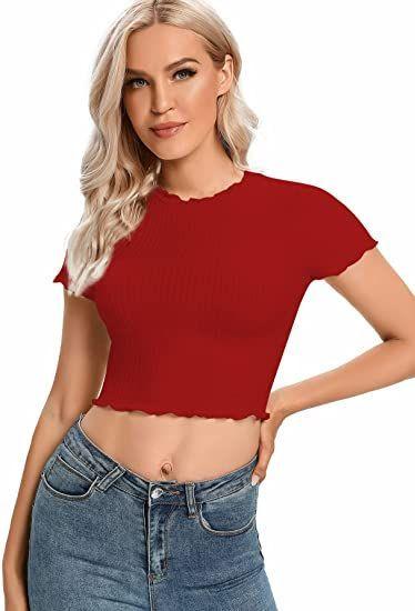 Women's Lycra Solid Round Neck Fitted Crop Top