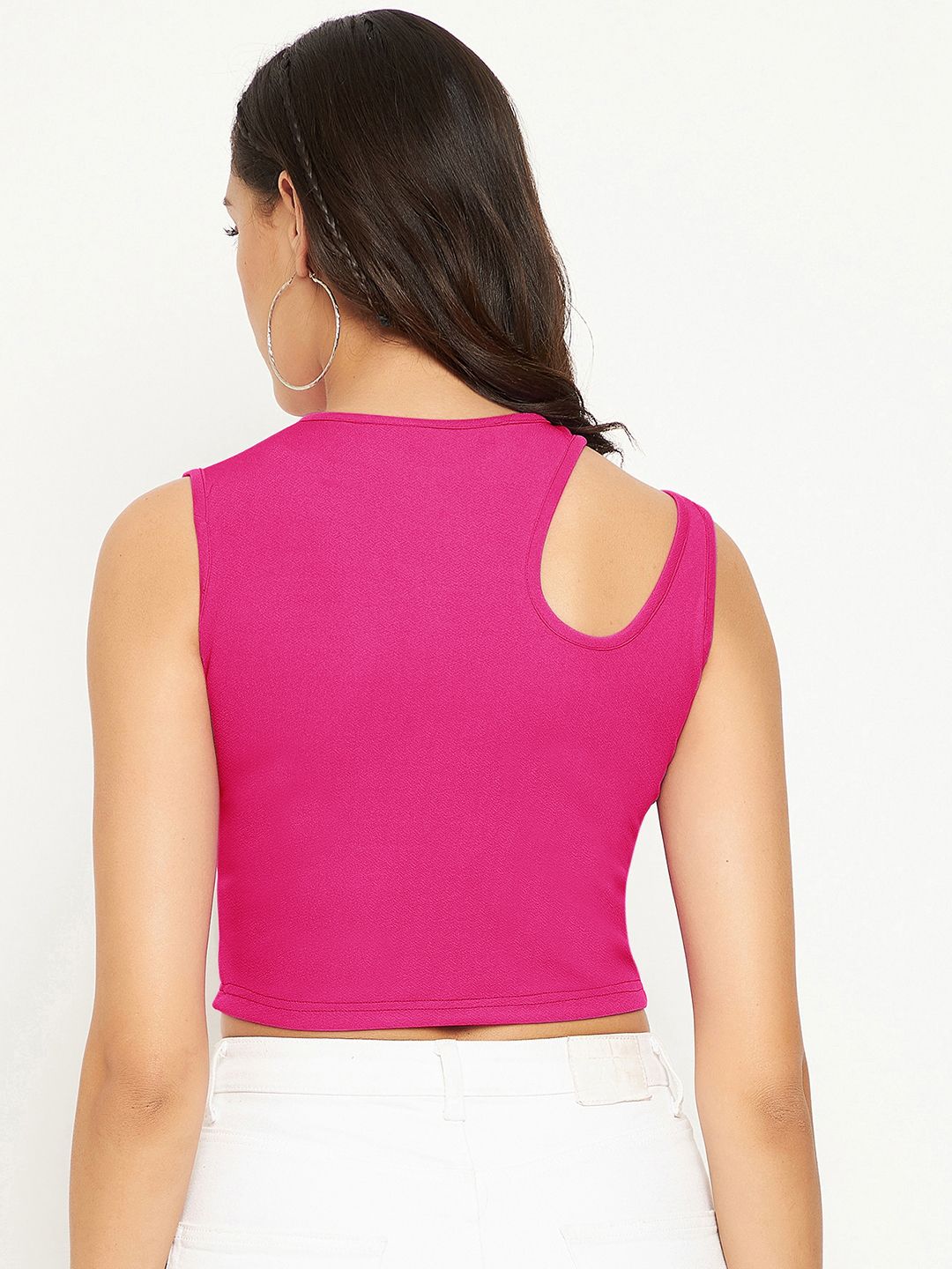 Uptownie Lite Stretchable Polyester Round Neck Sleeveless Cut-Out Crop Top