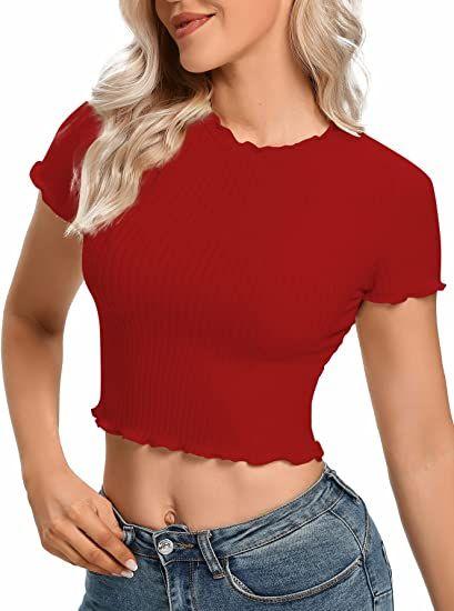 Women's Lycra Solid Round Neck Fitted Crop Top