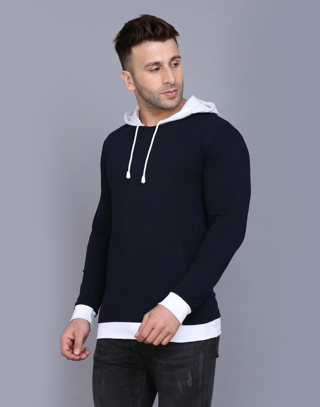 Cotton Solid Full Sleeves Hooded T-Shirt