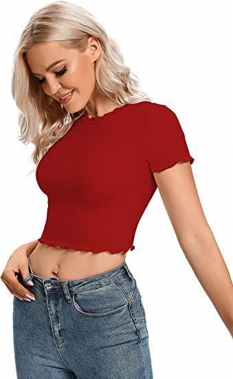 Women's Lycra Solid Round Neck Fitted Crop Top