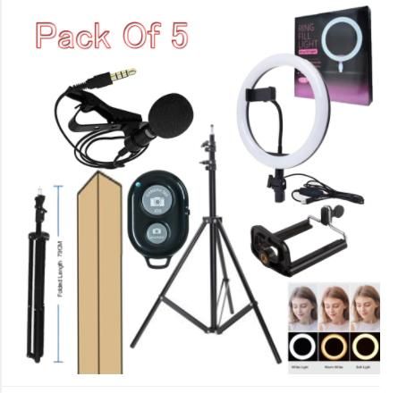 7 feet Long Tripod Stand with 10 inch Ring LED Light and Selfie Remote Control (blutoth shutter) with collar mikeCombo