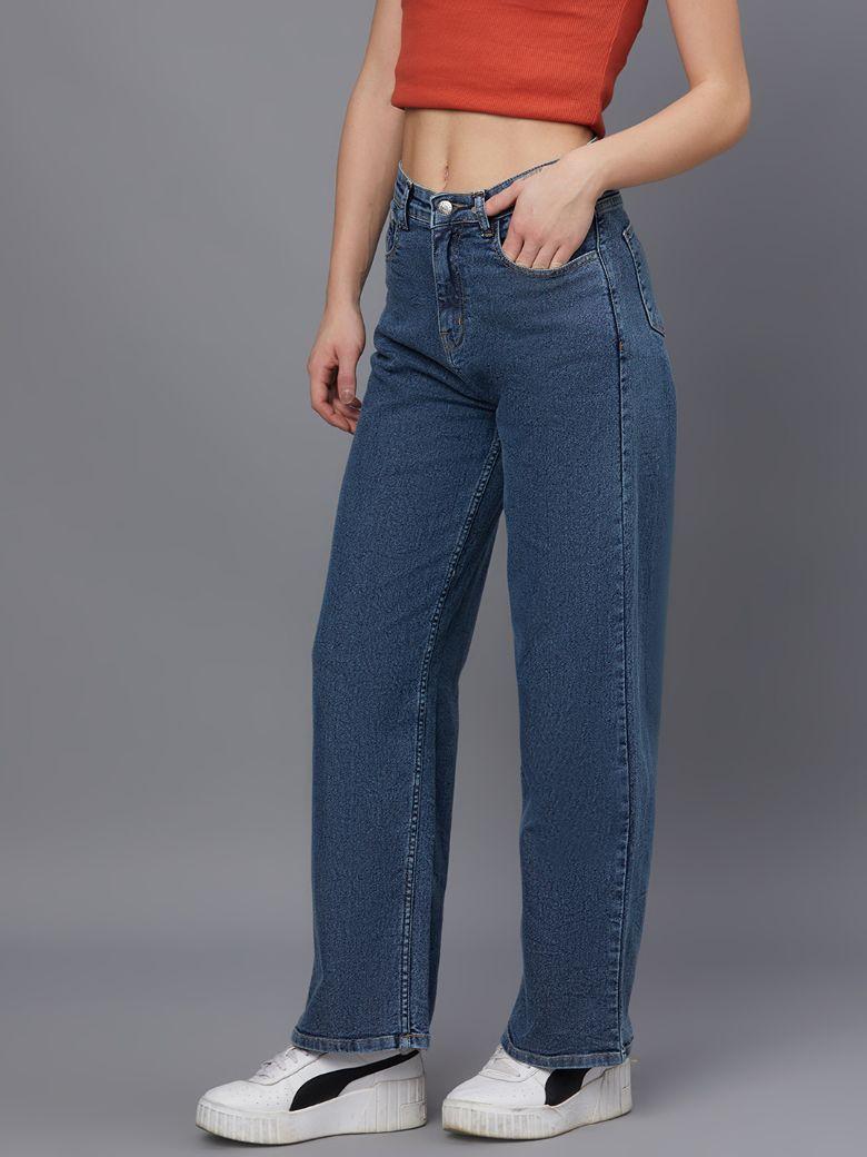 Women's Cotton Lycra Blend Wide Leg Jeans