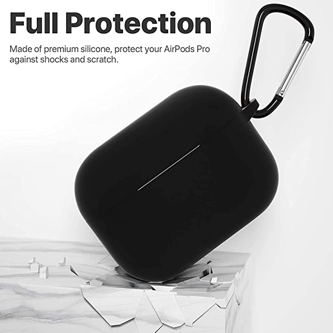 AirPods Pro Case Cover Portable Silicone Skin Cover with Keychain Carabiner (Supports Wireless Charging) Compatible with Airpods Pro