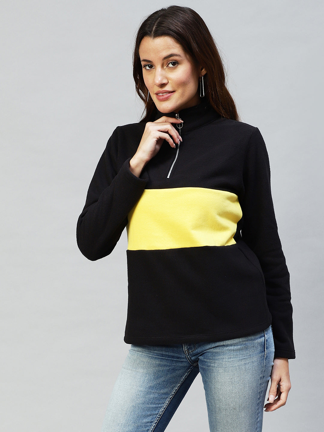 Rigo Women Colourblocked High Neck Sweatshirt