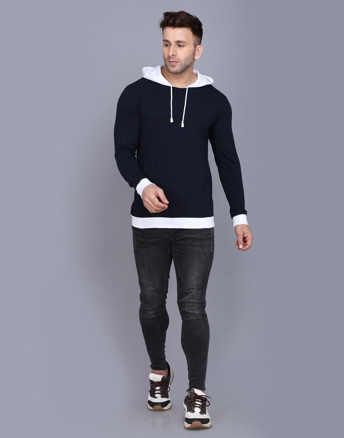 Cotton Solid Full Sleeves Hooded T-Shirt