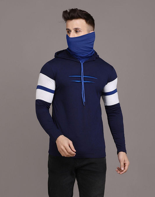 Cotton Solid Full Sleeves Hooded T-Shirt