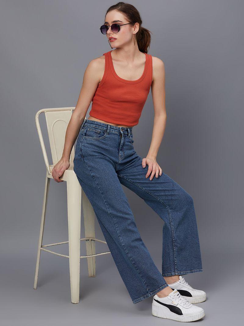 Women's Cotton Lycra Blend Wide Leg Jeans