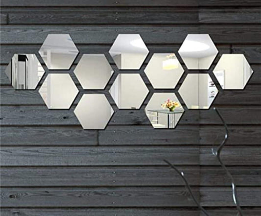 3D Acrylic Hexagon Mirror Wall Stickers(Set of 12)