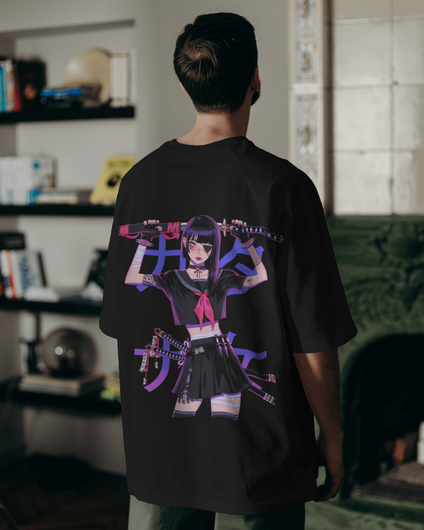 Katana girl Anime Oversized T shirt for men's