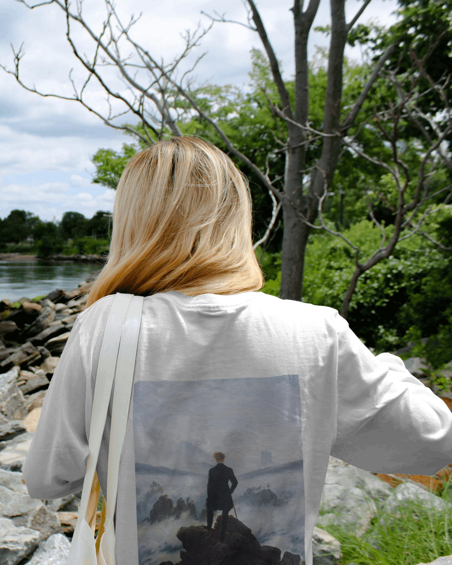 Wanderer above the Sea of Fog by Artist Caspar David Friedrich Oversized t shirt for women