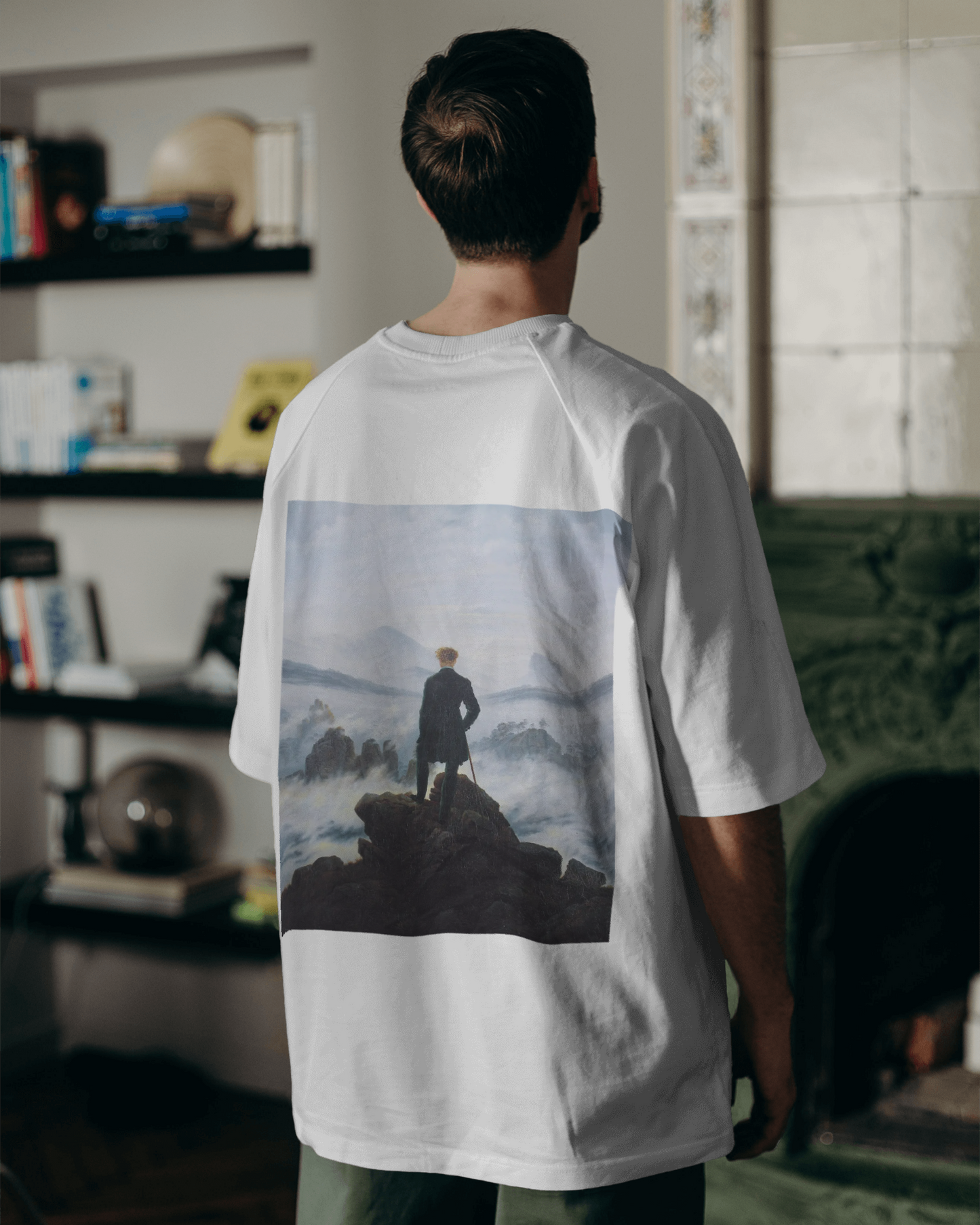 Wanderer above the Sea of Fog by Artist Caspar David Friedrich Oversized t shirt for men's