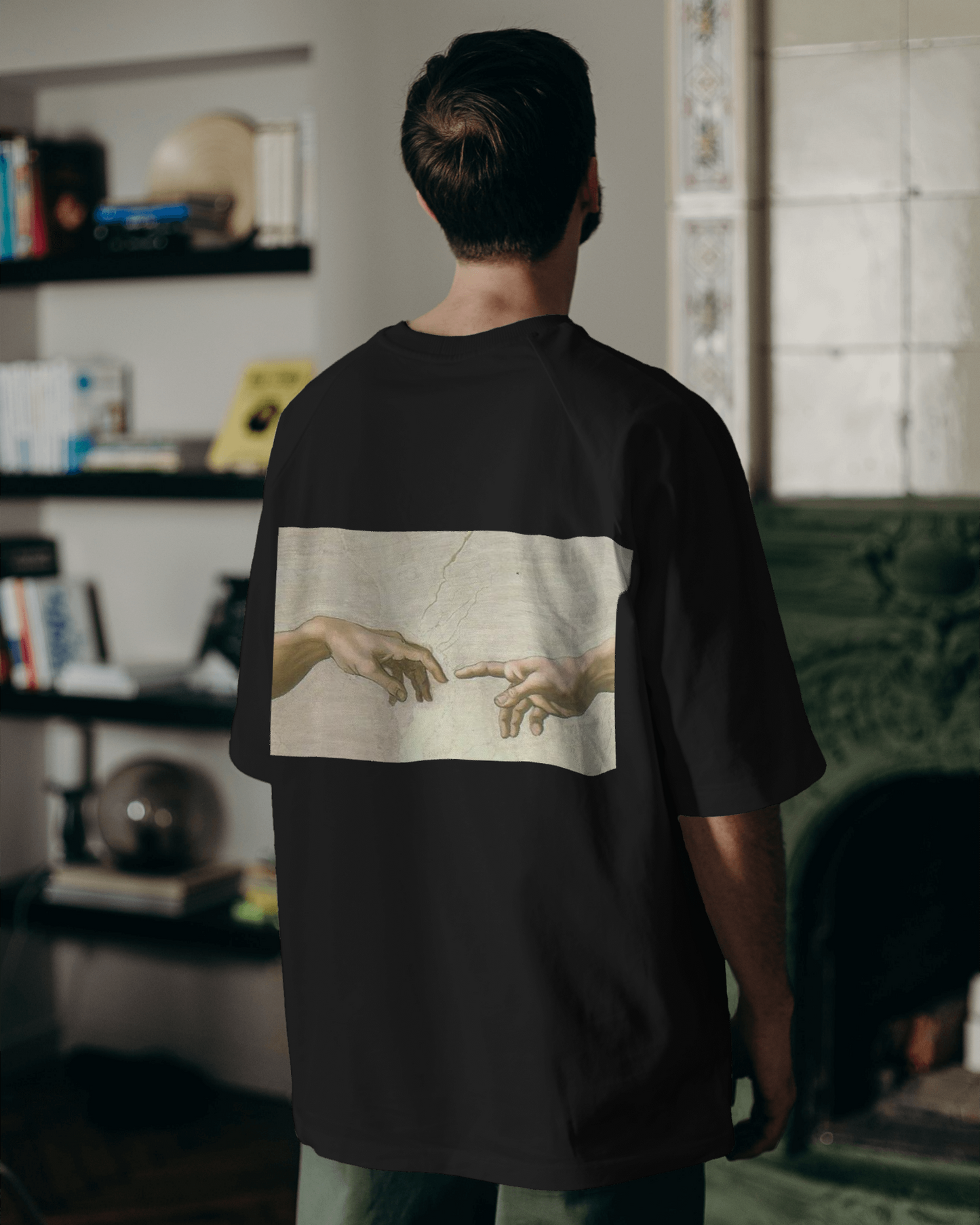 Creation of Adam by Artist Michelanelo Oversized tshirt for men's