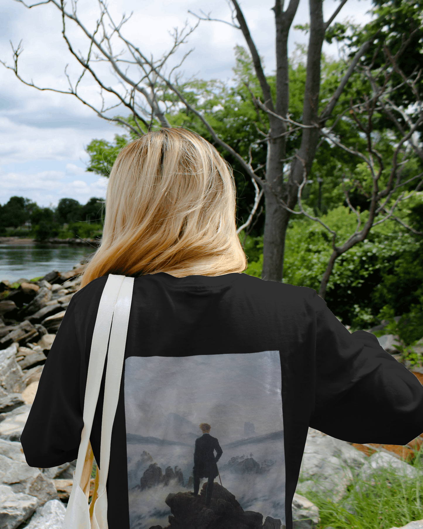 Wanderer above the Sea of Fog by Artist Caspar David Friedrich Oversized t shirt for women