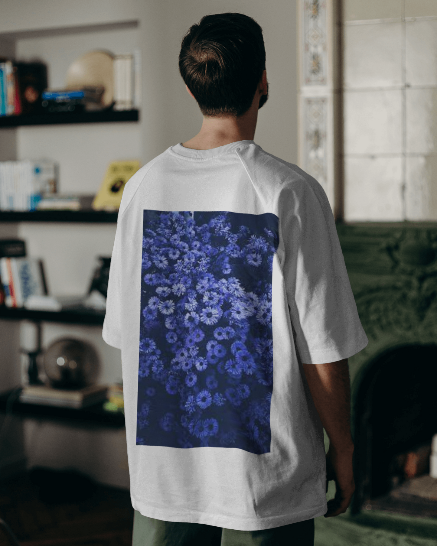 Blue Floral Oversized T Shirt for Men's