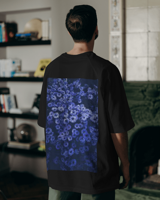 Blue Floral Oversized T Shirt for Men's