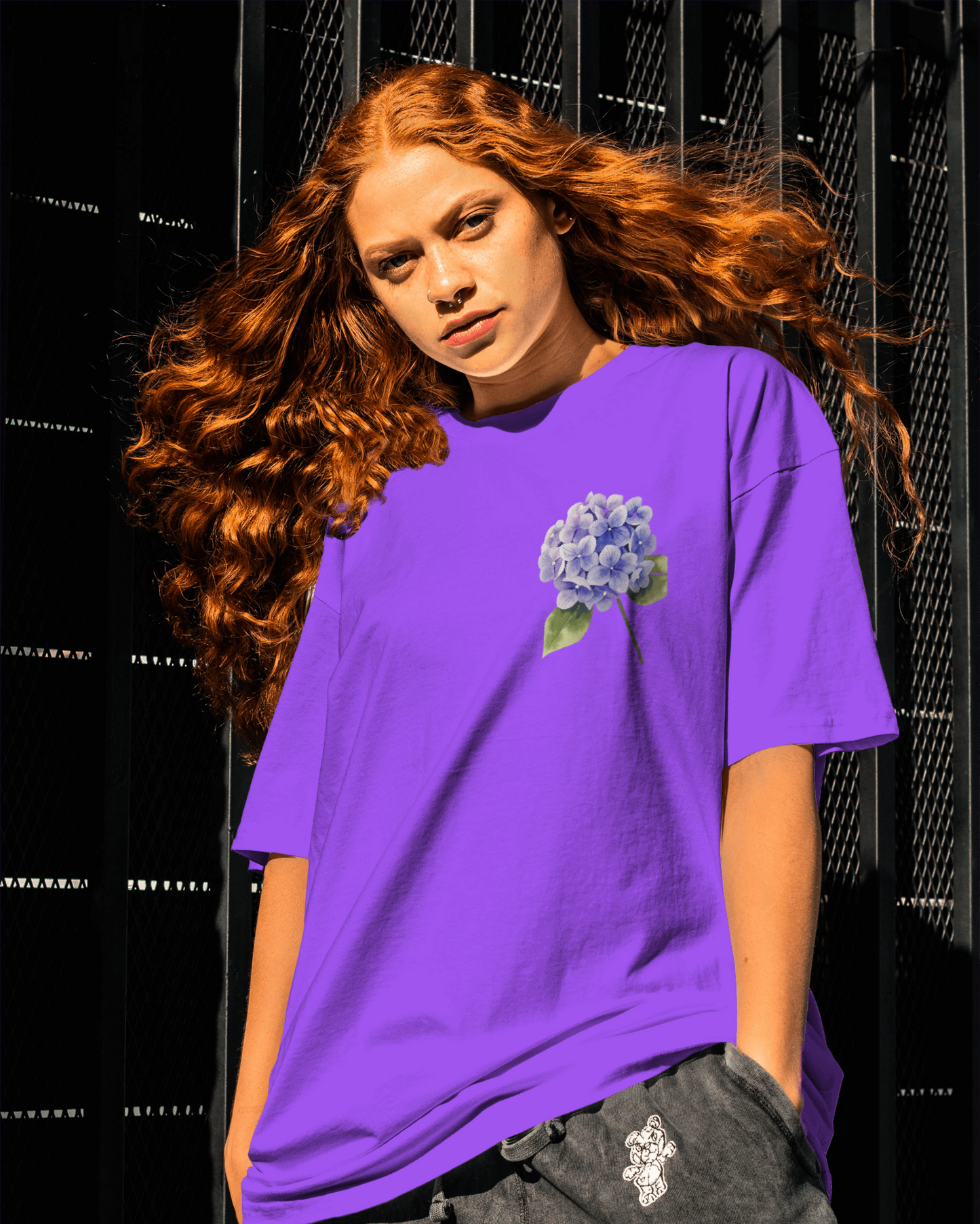 Blue Hydrangeas Floral Oversized T shirt for women