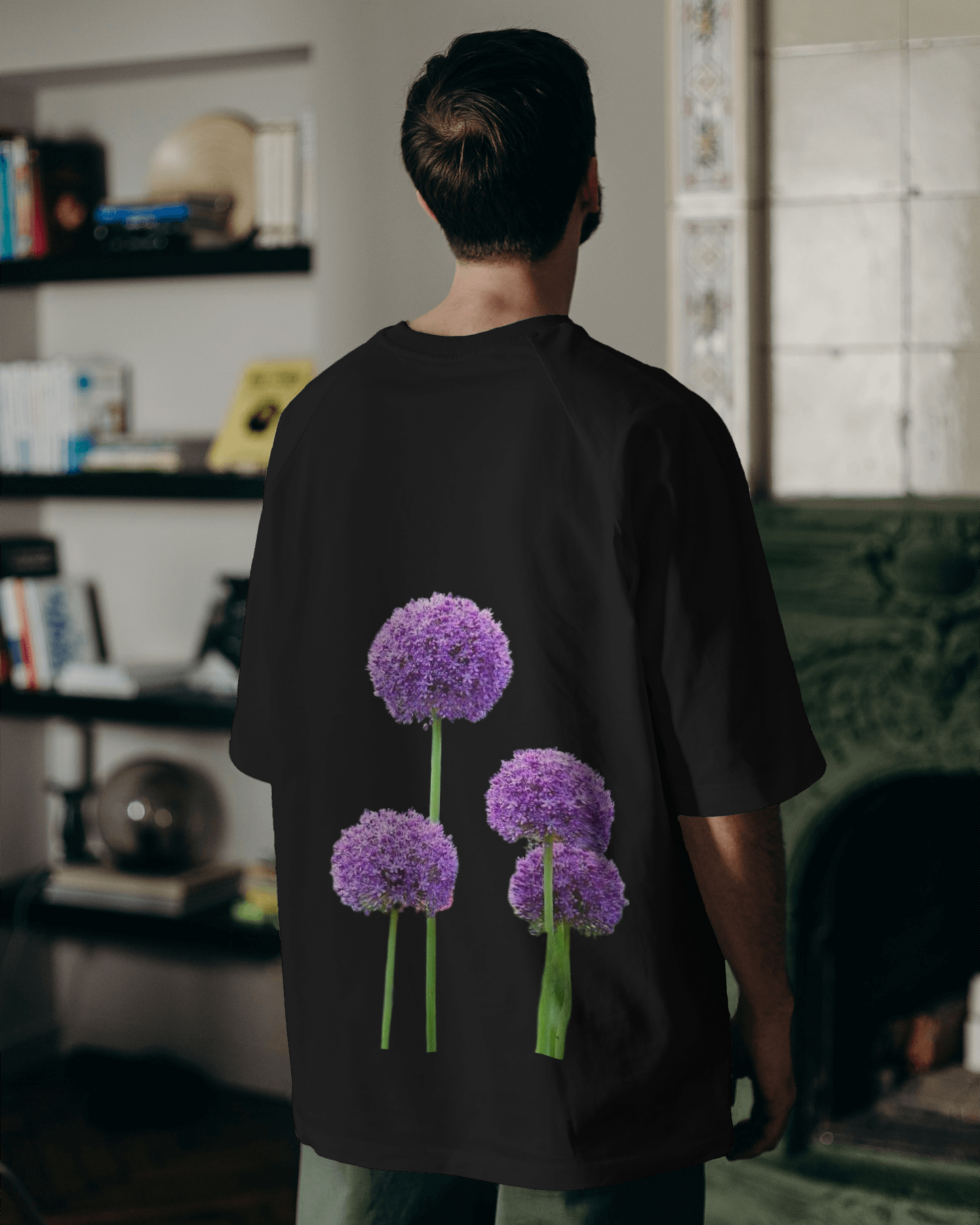 Allium Pink Dandellion Floral Oversized Tshirt for Men's