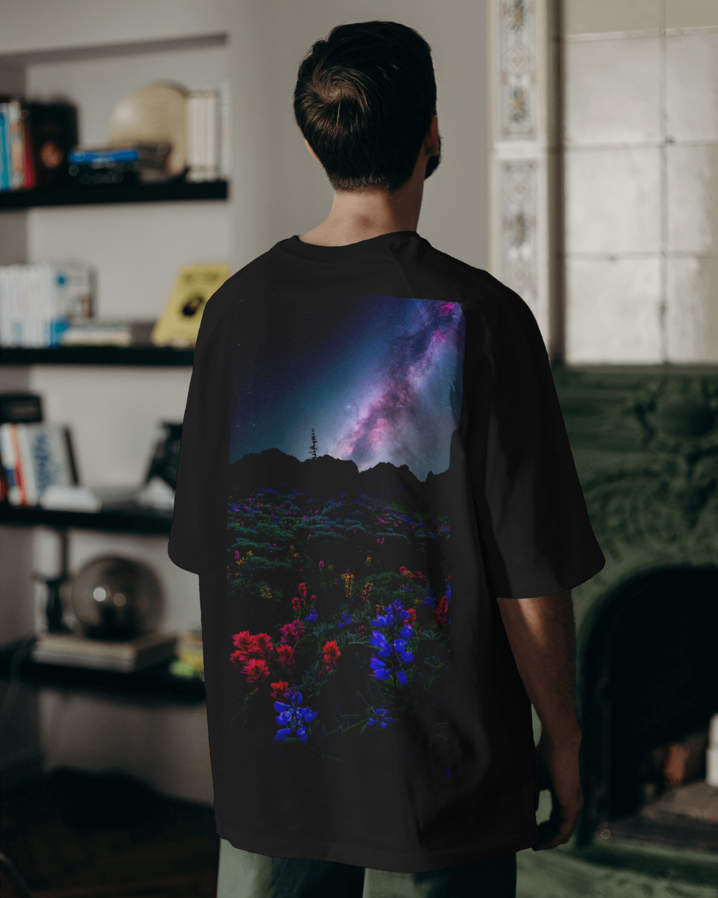 Milky way Floral scenery Oversized T shirt for Men