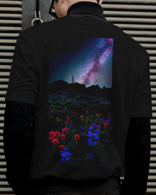 Milky way Floral scenery Half Sleeve T shirt for men