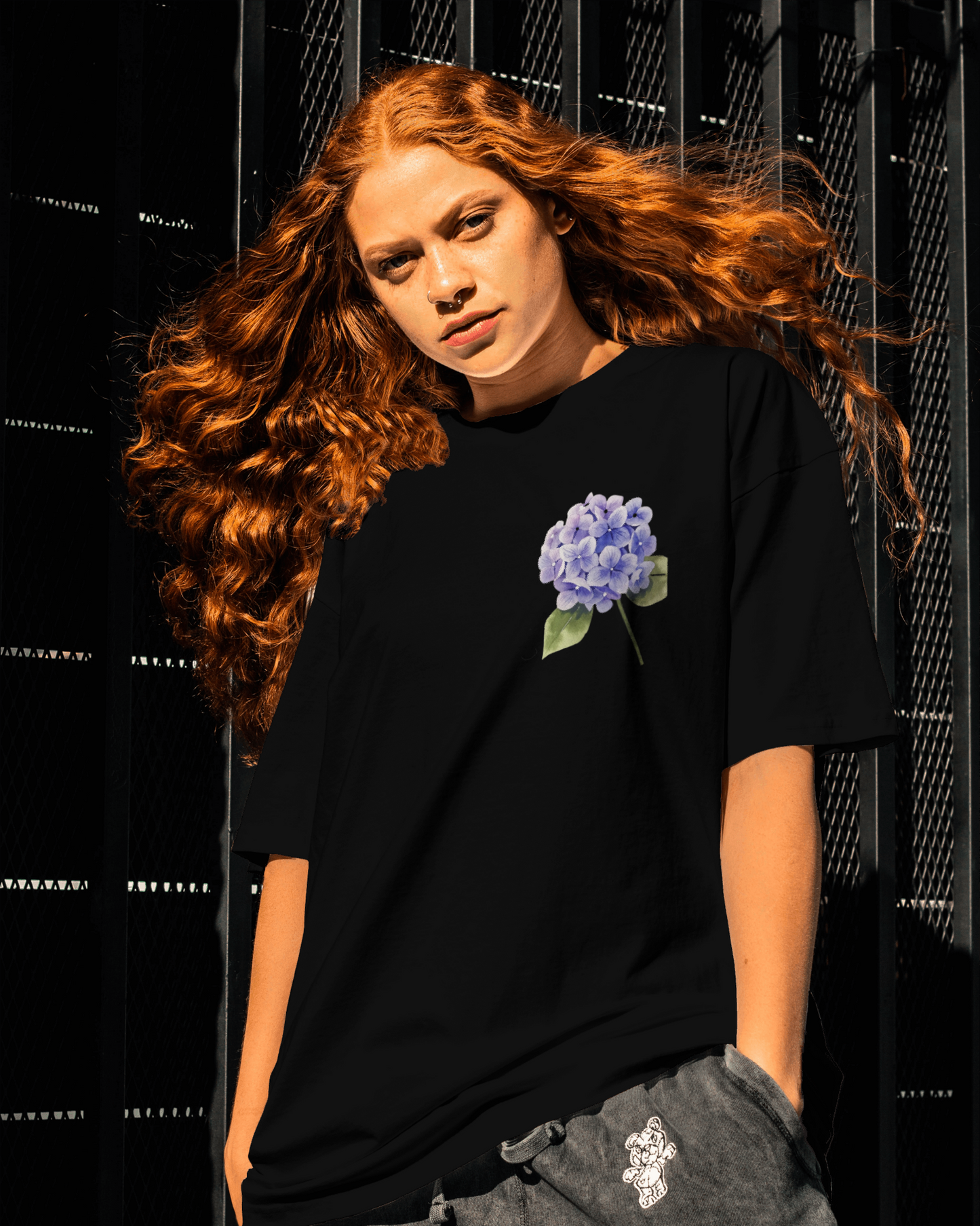 Blue Hydrangeas Floral Oversized T shirt for women