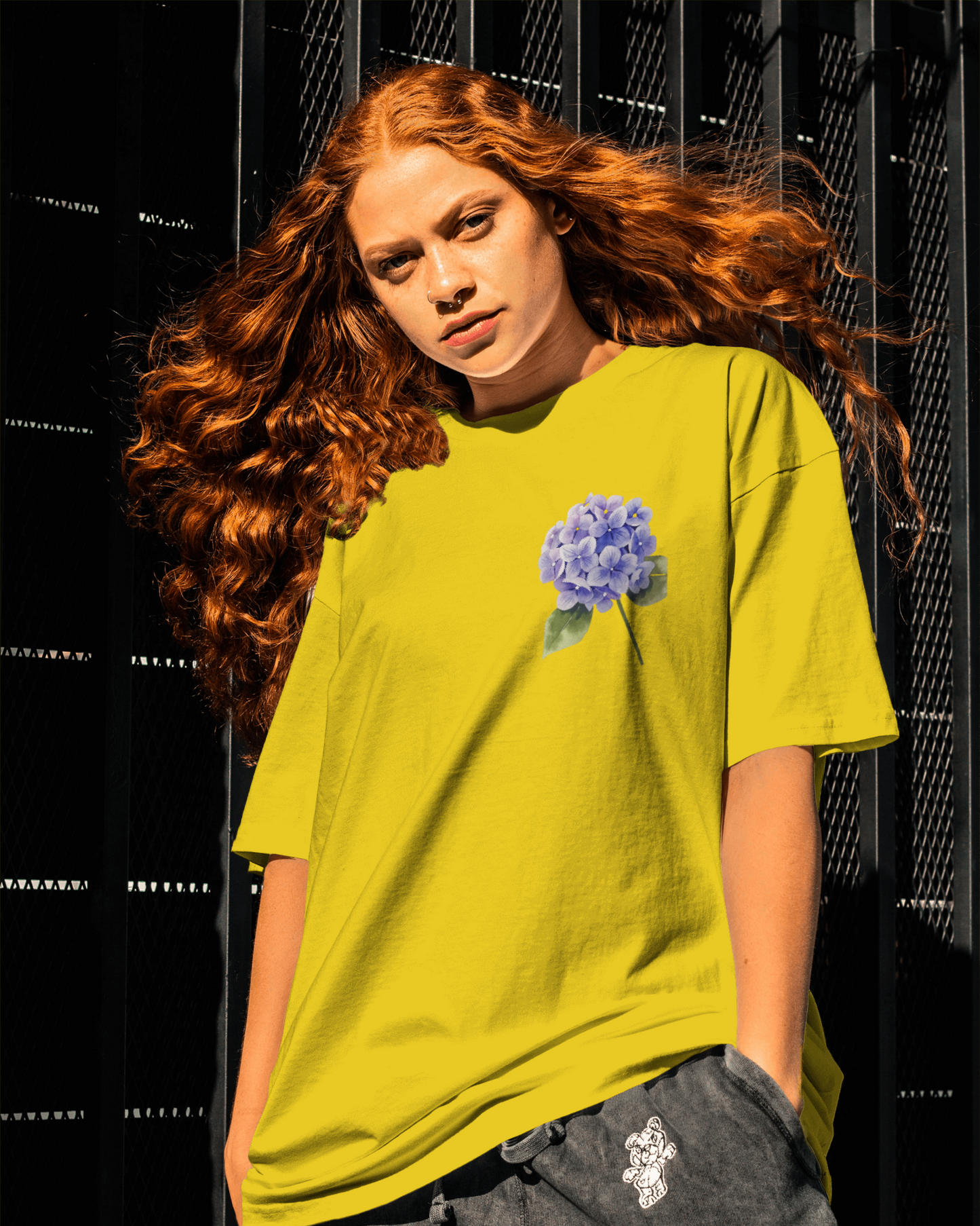 Blue Hydrangeas Floral Oversized T shirt for women