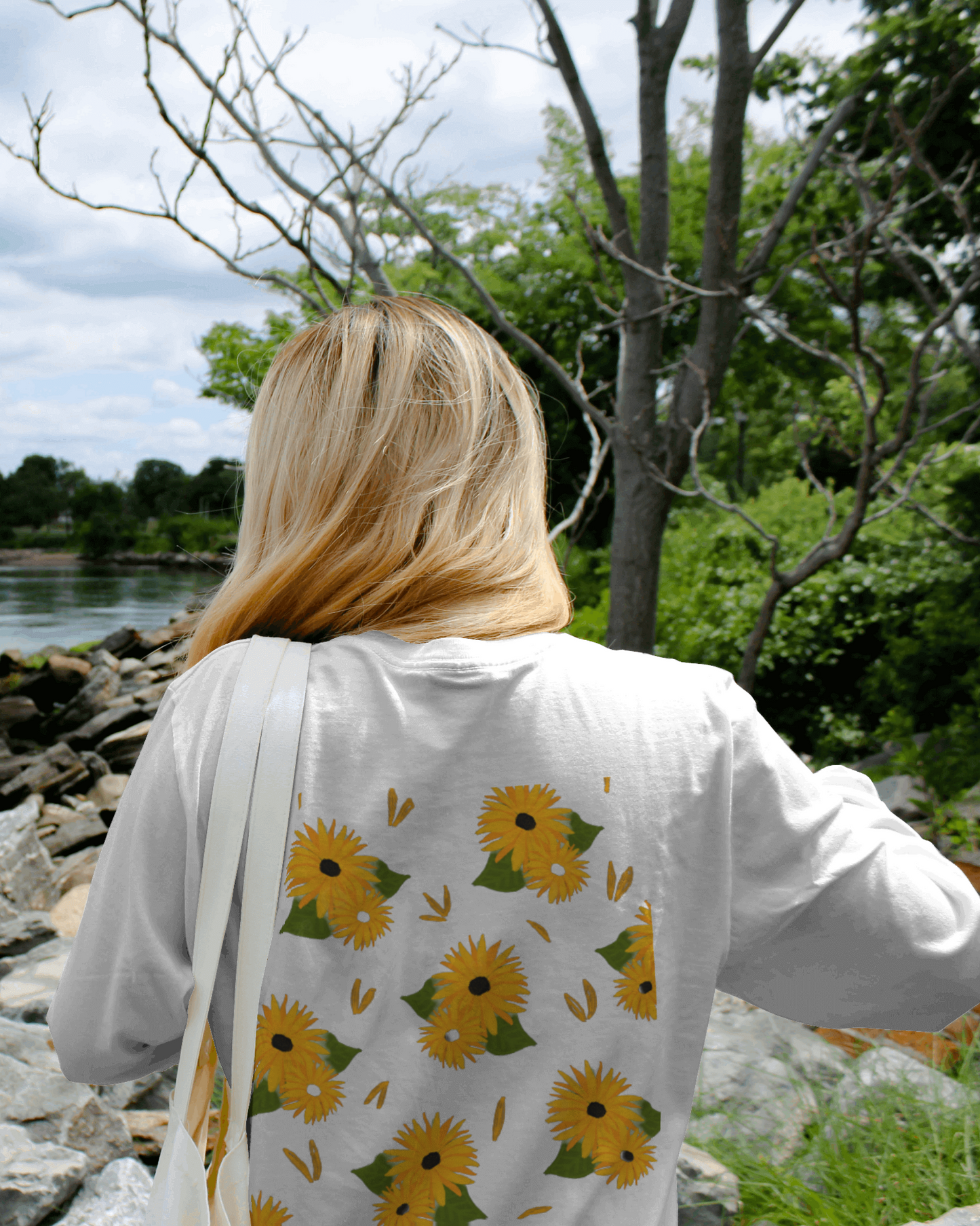 Sunflowers Print Floral Oversized T shirt for women