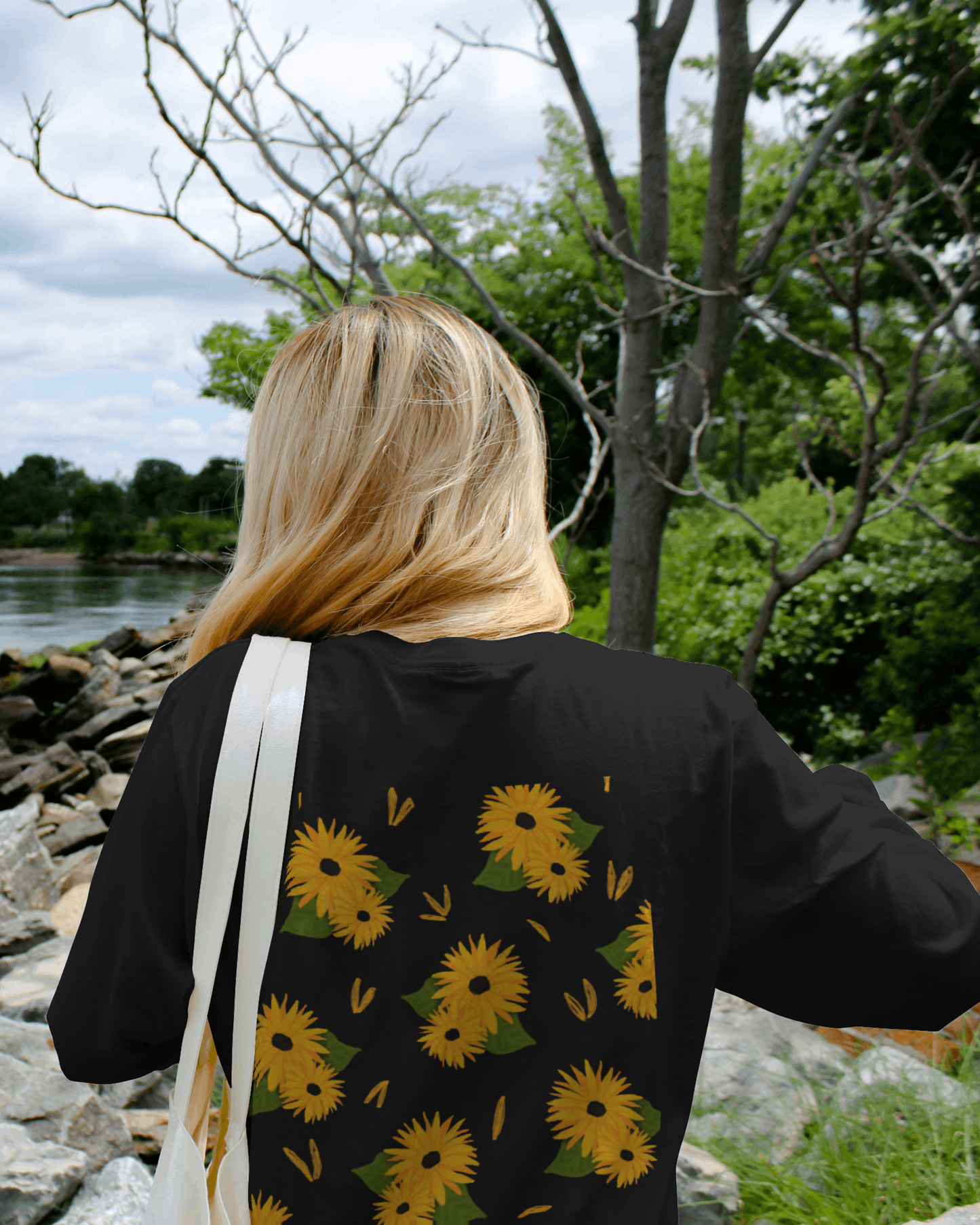 Sunflowers Print Floral Oversized T shirt for women