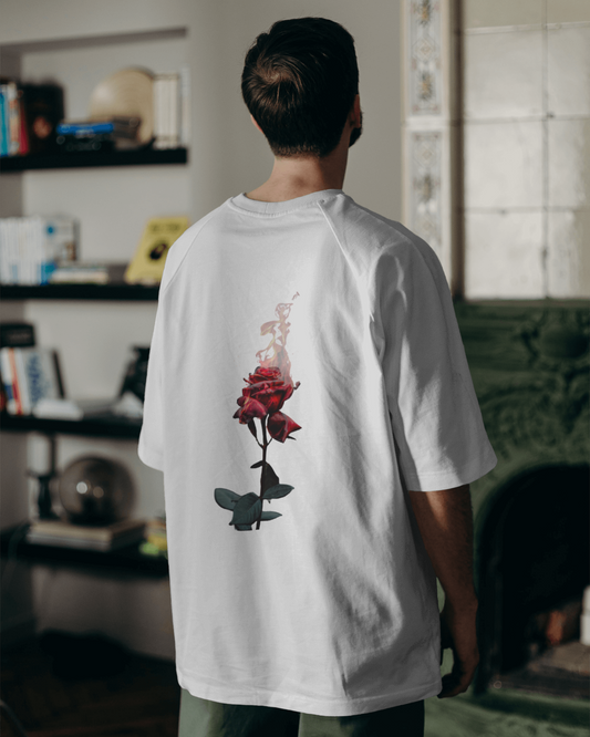 Burning Rose Floral Oversized Tshirt for Men's