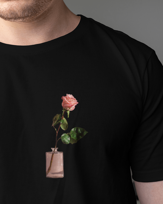 Pink Rose in Perfume Bottle Tshirt for men's