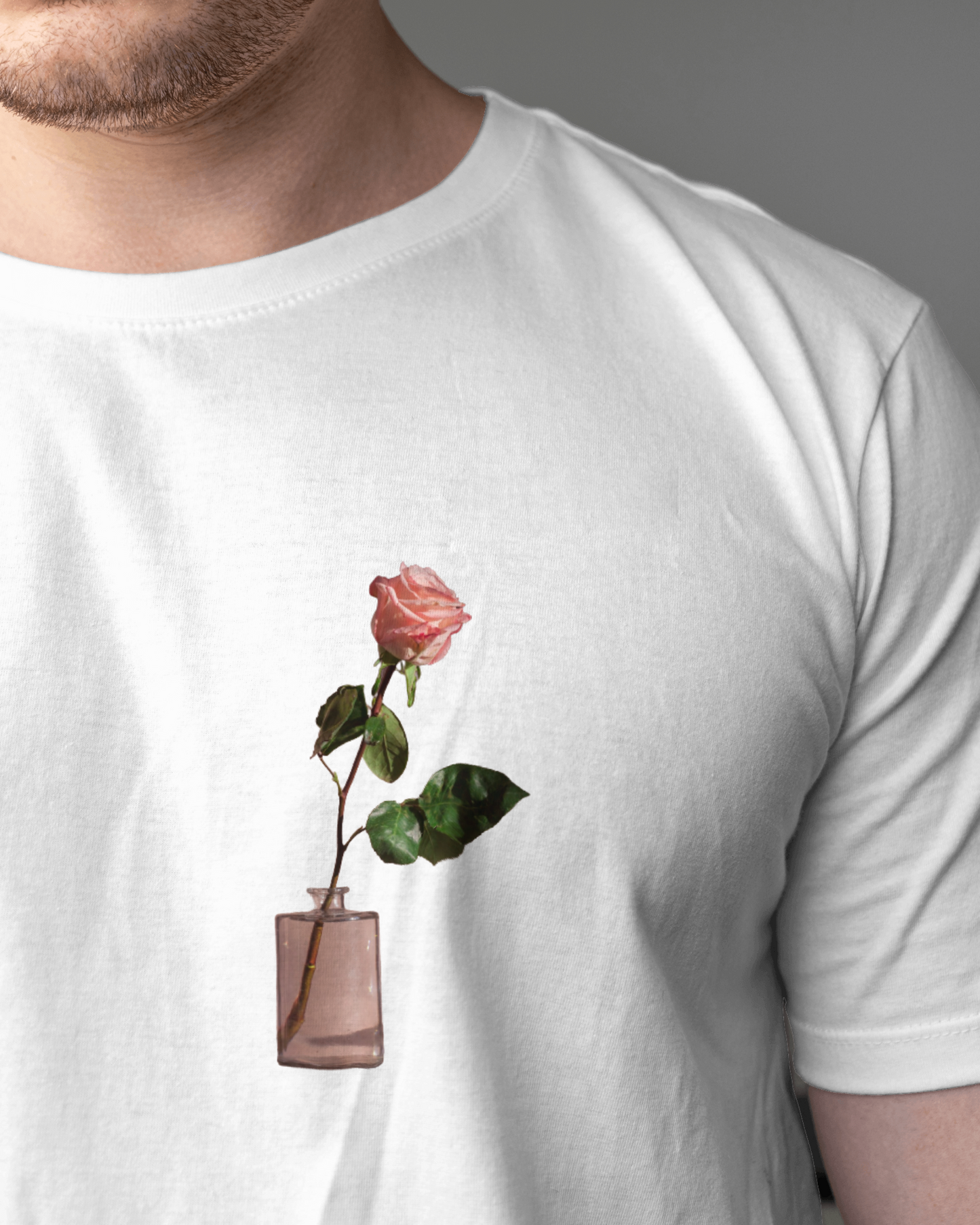 Pink Rose in Perfume Bottle Tshirt for men's