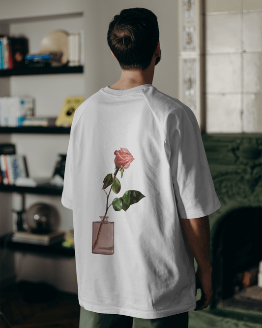 Pink Rose in Perfume Bottle Floral Oversized T shirt For Men's