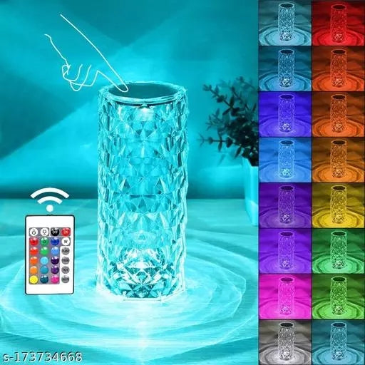 Crystal Lamp, 16 Colours RGB, Diamond Rose Crystal Lamp, Remote Control & USB Charging Romantic LED Crystal Night Light, Diwali Light Lamp, Diwali gifts items*